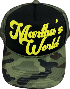 Martha's World: Green Camo Puff Print Trucker Hat