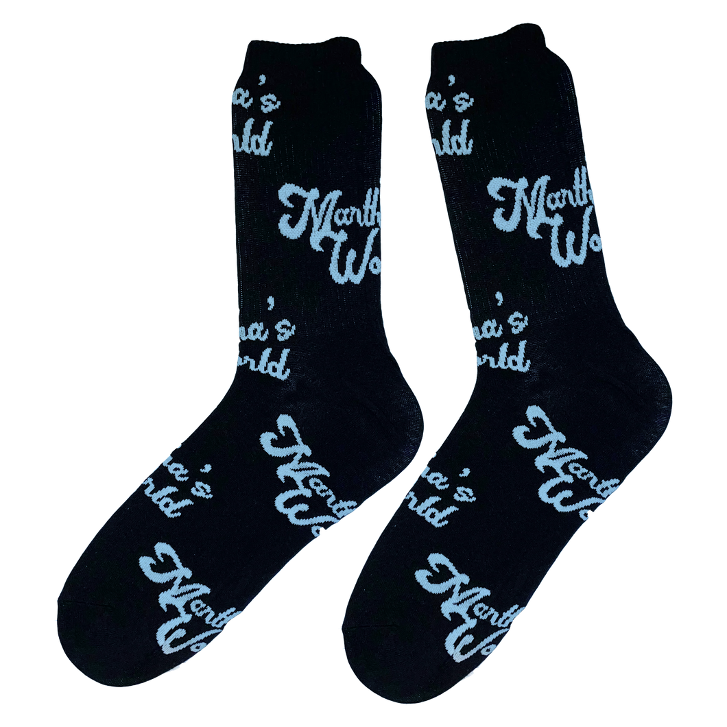 Martha's World Socks: Black & Light Blue Colorway