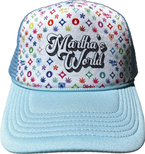 Martha's World: Light Blue Patterned Trucker Hat