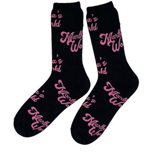 Martha's World Socks: Black & Pink Colorway